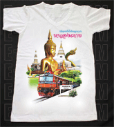 เสื้อยืดคอวีพร้อมสกรีนลายแหล่งท่องเที่ยว ลายหนองคาย